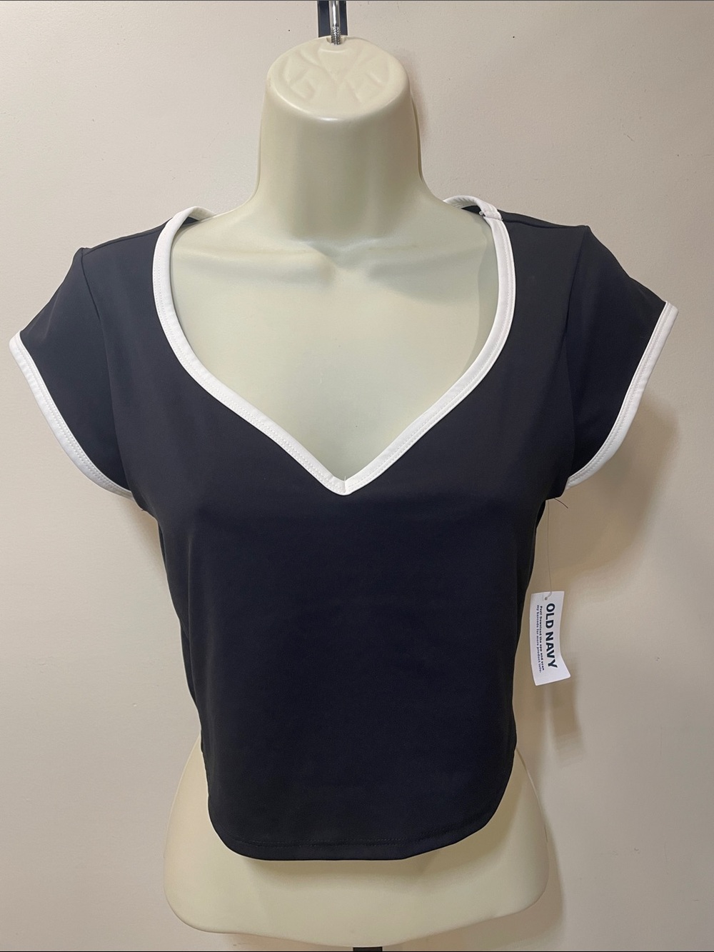 Old Navy Black Crop Tee with White Trim